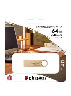 اشتري Kingston DataTraveler SE9 Gen 3-64GB - 220MB/s read- Metal - USB 3.2  - Gold 64 GB في مصر