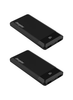 Buy 10000 mAh Bundle of 2x Max Rapid Charging Power Bank With Dual USB-A Outputs, and One USB-C Output, Dual Inputs, Micro-USB And USB-C And LCD Display, Black in UAE