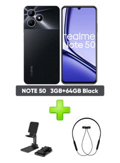 Buy realme Note 50 Dual SIM Midnight Black 3 GB RAM 64 GB 4G GSM/LTE/UMTS Middle East Version With Adjustable Desktop Stand for Phones/Tablets Black+ Bluetooth Headset Sports Black in Egypt