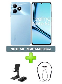 Buy realme Note 50 Dual SIM Sky Blue 3 GB RAM 64 GB 4G GSM/LTE/UMTS Middle East Version With Adjustable Desktop Stand for Phones/Tablets Black+ Bluetooth Headset Sports Black in Egypt