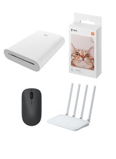 اشتري Memories To Go Pack Bundle - Portable Photo 300dpi Pocket Mini AR With DIY Share 500 mAh Image Zinc Paper Printer + Portable Photo Printer Paper Self Adhesive Photo Paper 20 Sheets + Mi Router 4A Gigabit Edition | 1200 Mbps | Dual-Core CPU | Up to 64 Devices + Wireless Mouse Lite 1000DPI Multicolour في الامارات