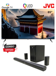 اشتري 85" Edgeless 4K UHD QLED Google Tv With 5.1 CH Soundbar with Wireless Subwoofer Home Theater Combo Offer LT-85NQ7145+TH-N430B Black في الامارات