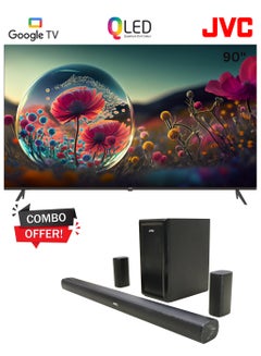 اشتري 90 Inch Edgeless 4K UHD QLED Official Google TV Smart TV With 5.1 CH Soundbar With Wireless Subwoofer Home Theater LT-90NQ7155+TH-N430B Black في الامارات