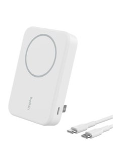 اشتري 10000 mAh BoostCharge Pro Wireless Power Bank 10000mAh with Qi2, MagSafe Compatible Portable Charger + Built-in Pop-up Kickstand - For iPhone 16, 16 Plus, 16 Pro, 16 Pro Max, iPhone 15, and More - White في الامارات