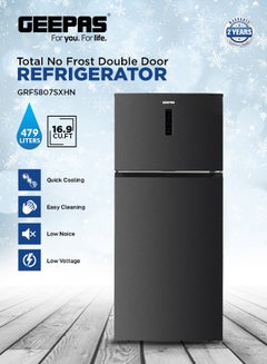 Buy Total No-Frost Double Door Refrigerator with Adjustable Thermostat, Stainless Steel Premium Body Finish, Multi-Airflow, Recessed Chrome Handles, Tempered Glass Shelves, Chiller Fresh Box, Faster Cooling, LED Lighting 140 W GRF5807SXHN Grey in Saudi Arabia