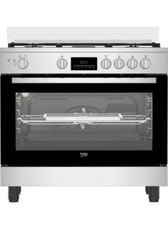 Buy Beko Gas Cooker  - 90 cm - AirFrier - 5 Burners Full Safety cooling fan - cooking fan - Led display With touch control - cast pan support - STS BGGR 11225 GXA Silver in Egypt