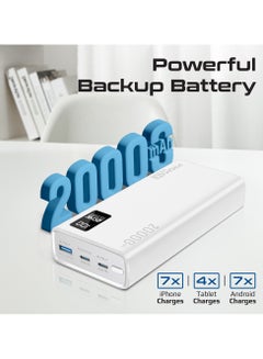 Buy 20000 mAh Power Bank Ultra-Slim With 20W USB-C Input/Output Port, QC 3.0 Output, USB-C Ports, LCD Screen, Bolt-20PD White in Saudi Arabia