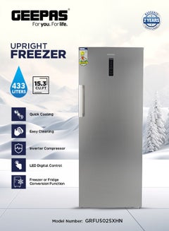 Buy Single Door Upright Freezer with Inverter Technology & Fridge Conversion 150 W GRFU5025XHN Grey in Saudi Arabia