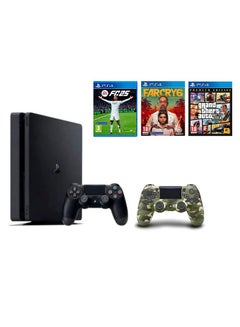 Buy PlayStation 4 Slim 1TB Console With 2 Dualshock 4 Wireless Controller With GTA 5, FC25 and Far Cry 6 in UAE