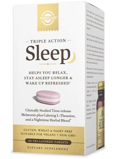 اشتري Triple Action Sleep, 60 Tri-Layer Tablets - Time-Release Melatonin And L-Theanine Plus Herbal Blend Helps You Relax, Fall Asleep Fast, Stay Asleep Longer - Non-GMO, Gluten Free - 60 Servings في الامارات