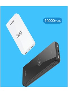 Buy 10000 mAh Wireless Charging Power Bank Portable Multiple Output Polymer Power Bank Black in UAE