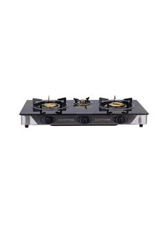 Buy Triple Gas Burner with Tempered Glass - Auto-Ignition, Thick Pan Support & Comfortable Knobs | Low Gas Consumption | Perfect for All Types of Kitchen KNGC6349 Black in UAE