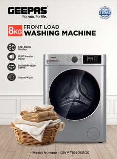 Buy Advanced Front Load Washing Machine with Digital Display, BLDC Motor, and Steam Clean 144 kW GWMF8140SRG Metallic Grey in Saudi Arabia