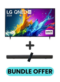 Buy 75 Inch QNED80 4K Smart TV with HDR10 Pro, 60Hz, 4K Upscaling, α5 AI Processor, webOS 24, and 2.0 Channel 600W Soundbar, Bluetooth, USB, FM Radio 75QNED80T6B+SOUNDBAR Black in UAE