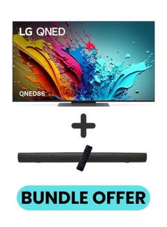 Buy 55 Inch QNED86 4K Smart TV with HDR10 Pro, 120Hz, α8 AI Super Upscaling 4K, α8 AI Processor, webOS 24, and 2.0 Channel 600W Soundbar, Bluetooth, USB, FM Radio, TH-N322B + 55QNED86T6A+SOUNDBAR Black in UAE