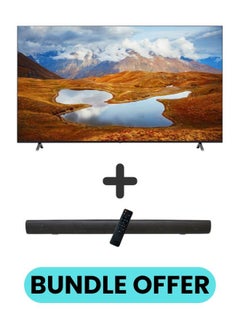 Buy 55 Inch UHD UR801C 4K UHD Smart TV with HDR10, 60Hz, α5 AI Processor 4K Gen6, webOS 23, and 2.0 Channel 600W Soundbar, Bluetooth, USB, FM Radio, TH-N322B + 55UR801C0LJ+SOUNDBAR Black in UAE