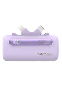 Buy 5000 mAh Portable Power Bank Mini with 20W USB-C In/Out Foldable Connector, 12W Lightning Foldable Connector, Ultra-Fast 20W USB Port PowerUp-Duo Purple in Saudi Arabia