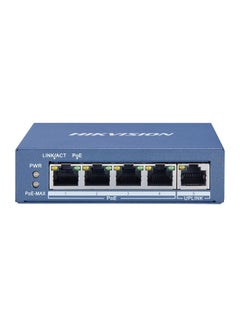 Buy DS-3E0505P-E 4-Port Gigabit Unmanaged PoE Switch, IEEE 802.3af/at PoE, 10 Gbps Switching Capacity, 60W Power Budget, 6KV Surge Protection, Plug & Play, Metal Shell, Fan-Free Design, 48VDC Power Supply, Desk/Wall Mountable, for Video Data Transmission Blue in UAE