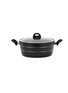 اشتري Royalford 28 cm Smart Granite Series Casserole- RF11867/ Forged Aluminium Cookware with Nonstick Granite Coating, Compatible with Induction, Hot Plate, Halogen, Ceramic, Gas Cooktops/ with Glass Lid and Soft Touch Handles, Perfect for Cooking Stews, Curries, Soups, Rice, Etc. Black في الامارات