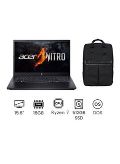 اشتري NitroV15Laptop With 15.6-Inch FULL HD (1920X1080) 144Hz Display, Ryzen 7-7735HSProcessor/16GB RAM DDR4/512GB SSD/6GB Nvidia Geforce RTX 3050 Graphics Card/DOS(Without Windows) + Acer 15.6 Lite Backpack English/Arabic Black في السعودية