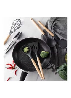 اشتري 11-Piece Wooden Handle Non Stick Cookware Spoon Set Black/Brown في الامارات