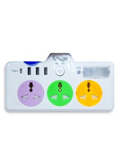 Buy Electric Power strip - 2500 watt, Auto max 10 A / 220-250V , with 6 Outlet , 3 Port USB , 1 port type-c and LED Light screen for Laptop, PC, MacBook , Home and Office Electrical appliances and Mobile charger in Egypt