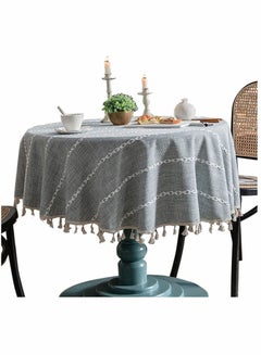 Buy Tablecloths, Round Rustic, Farmhouse Striped Cotton Linen, with Tassel Heavy Duty Table Cover, for Kitchen Dinning Tabletop Decoration (Grey, Round 60 in) in Saudi Arabia