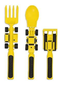 اشتري Eazy Kids Spoon, Fork & Pusher - Yellow, Truck, 3Pcs في الامارات