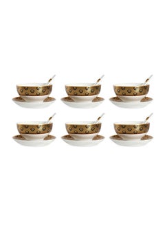 اشتري Elan Soup Bowl With Saucer/Spoon Set Of 6 Gold/Black في الامارات