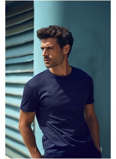 Buy Navy Blue Basic Regular/Real Fit Crew Neck Short Sleeve T-Shirt TMNSS22TS0271 in Egypt