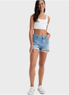 Buy High Waist 100% Denim Short in Saudi Arabia