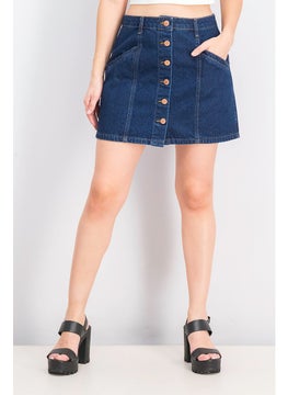 اشتري Women Button Fly Denim Mini Skirt, Blue في الامارات