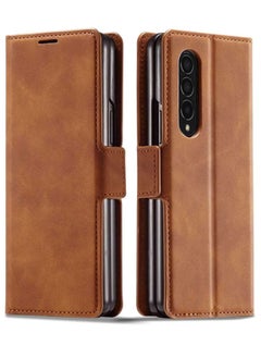 Buy Luxury Genuine Leather Flip Wallet Case Card Holder Magnetic Kickstand for Samsung Galaxy Z Fold 4 5G 2022  Brown in UAE