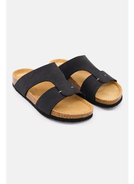 Buy Men Slip On Leather Cork Sandals, Black in UAE