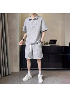 Buy Trendy Waffle Knit Polo Casual Suit Gray in Saudi Arabia