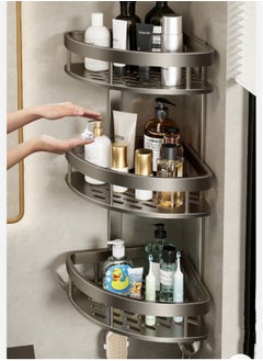 اشتري 3-Layer Bathroom Shelf Shower Shampoo Soap Organizer Wall Mounts Storage Rack Gun Gray 59.5x28x21 cm في الامارات