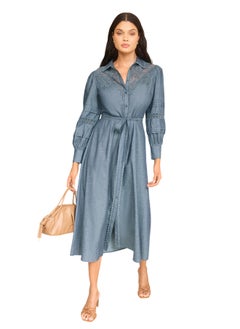 Buy Lipsy Lace Detail Long Sleeve Midi Shirt Dress With Tie Belt in Egypt