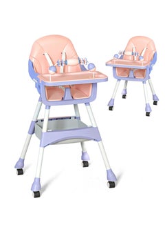 اشتري 2-in-1 Baby High Low Chair Baby Feeding Chair, Infant Dining Chair Toddler Booster Seat with Tray Wheels Safety Belt Basket Cushion for 6 Months to 4 Years (Pink) في الامارات