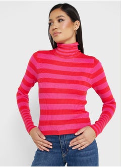 Buy Striped High Neck Knitted Sweater in UAE