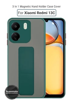 Buy Xiaomi Redmi 13C 4G Magnetic Case With Hand Grip Holder & Kickstand - Strong Grip for Magnetic Car Holder, Stylish & Functional, Ultimate Convenience & Hands-Free Viewing - Green in Saudi Arabia