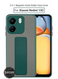 Buy Xiaomi Redmi 13C 4G Magnetic Case With Hand Grip Holder & Kickstand - Strong Grip for Magnetic Car Holder, Stylish & Functional, Ultimate Convenience & Hands-Free Viewing - Green in Saudi Arabia