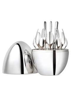 Buy SILVER Egg Shaped Cutlery Set 24 Piece Stainless Steel Flatware Set Tableware Silverware Set with Spoon Knife and Fork Set Easy Clean Mirror Polished in UAE