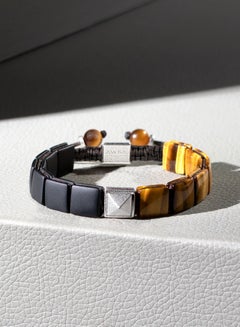 Buy Men's Flatbead Bracelet with Tiger Eye, Onyx and Pyramid Charm in UAE
