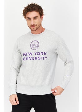 Buy Men Sportswear Fit Graphic Print Long Sleeves Sweatshirts, Grey in Saudi Arabia