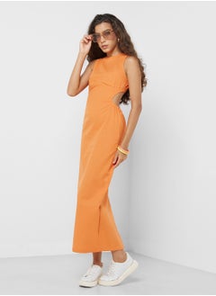 Buy Linen Midi Cutout Dress in UAE