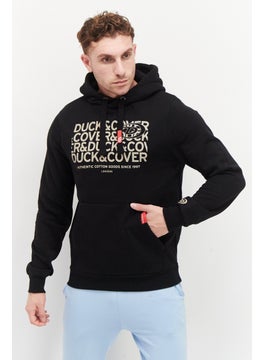 اشتري Men Hood with Drawstring Brand Logo Fleece Sweatshirts, Black في الامارات