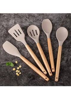Buy 5pcs/set, Silicone Utensil Set, Kitchen Utensil Set, Safety Cooking Utensils Set, Non-Stick Cooking Utensils Set With Wooden Handle, Washable Modern Cookware in Saudi Arabia