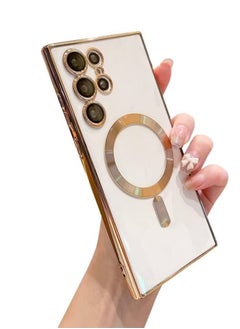 Buy Samsung Galaxy S23 Ultra Case Magnetic Clear with Camera Lens Protector Full Protection MagSafe Electroplated Silicone Slim Fit Shockproof Protective Case Cover(Gold) in UAE