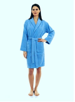 Buy Light Blue Colour Terry Weave Cotton  Bathrobe Medium Size in UAE