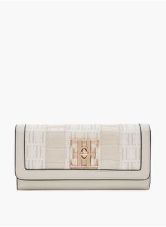 Buy Women Monogram Print Flap Wallet with Twist Lock Closure in Saudi Arabia